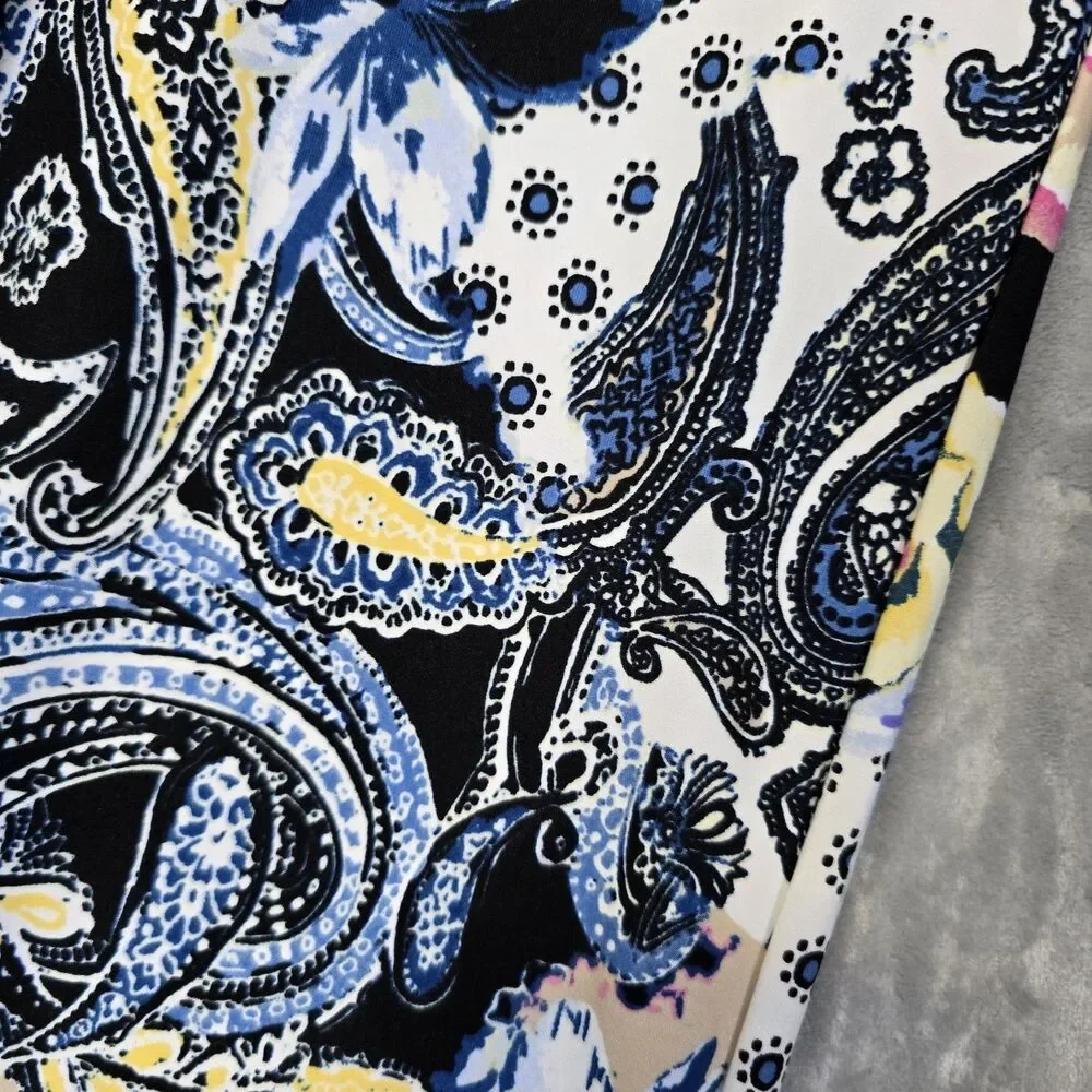 Womens Floral Pants Pull On Wide Leg Stretch Blue Paisley Print *no tags see pic